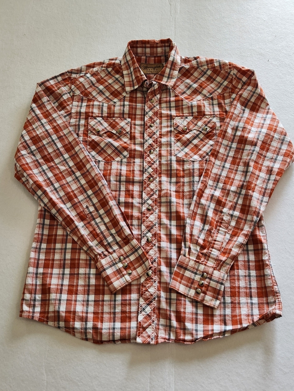 Wrangler Western Retro Men's Orange Plaid Long-Sleeve Snap Shirt Size Large Tall